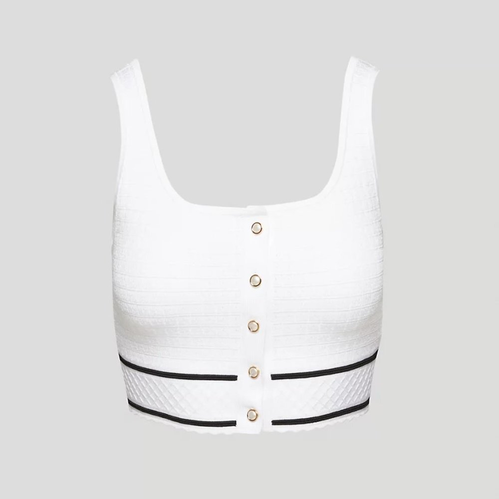 Aritzia Babaton Sculpt White Crop Top Black Accents Gold Academia Quite Luxury